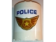 Part No: 87926pb028  Name: Cylinder Half 3 x 6 x 6 with 1 x 2 Cutout with Blue 'POLICE' and Gold Badge with Wings Pattern (Sticker) - Set 60210