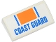 Part No: 88930pb029  Name: Slope, Curved 2 x 4 x 2/3 with Bottom Tubes with Orange Rectangle, Blue Lines and 'COAST GUARD' Pattern (Sticker) - Set 60012