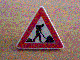 Lot ID: 368331333  Part No: 892pb009  Name: Road Sign 2 x 2 Triangle with Clip with Worker and 2 Piles Pattern