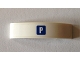 Part No: 93273pb088  Name: Slope, Curved 4 x 1 x 2/3 Double with White 'P' in Blue Square Pattern (Sticker) - Set 40170