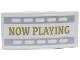 Part No: 93606pb201R  Name: Slope, Curved 4 x 2 with Gold 'NOW PLAYING' with Light Bluish Gray Filmstrip Edges Pattern Model Left Side (Sticker) - Set 41448