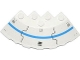 Part No: 95188pb17  Name: Brick, Round Corner 6 x 6 with Slope 33 Edge, Facet Cutout with Blue Stripe, Black Lines, Vent and 8 Rivets Pattern (Sticker) - Set 70709