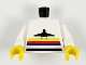 Part No: 973p16c01  Name: Torso Airplane Logo with Stripes Pattern / White Arms / Yellow Hands