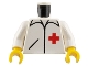 Part No: 973p24c01  Name: Torso Hospital Shirt with Collar, Pocket, and Red Cross Pattern / White Arms / Yellow Hands