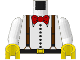 Lot ID: 345042630  Part No: 973pa1c01  Name: Torso Adventurers Desert Suspenders and Red Bow Tie Pattern / White Arms / Yellow Hands
