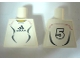 Part No: 973pb0560  Name: Torso Soccer Uniform White Shirt with Black Adidas Logo, Curved Lines and Number 5 on Back, Yellow Neck Pattern (Stickers)
