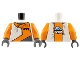 Part No: 973pb0685c01  Name: Torso World Racers - WR Logo on Orange Inset Front and Back Pattern / Orange Arms / Dark Bluish Gray Hands