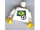 Part No: 973pb0817c01  Name: Torso Soccer White/Blue Team, Brazilian Flag Sticker Front, Black Number Sticker Back Pattern (specify number in listing) / White Arms / Yellow Hands