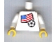 Part No: 973pb0818c01  Name: Torso Soccer White/Blue Team, American Flag Sticker Front, Black Number Sticker Back Pattern (specify number in listing) / White Arms / Yellow Hands