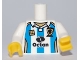 Lot ID: 248684842  Part No: 973pb0844c01  Name: Torso Soccer Octan Logo and Light Blue Stripes Pattern / White Arms / Yellow Hands