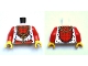 Part No: 973pb0959c01  Name: Torso Castle Kingdoms Gold Chain with Cross and Fur Trim Pattern / Red Arms / Yellow Hands
