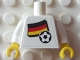 Part No: 973pb0993c01  Name: Torso Soccer White/Black Team, German Flag Sticker Front, Black Number Sticker Back Pattern (specify number in listing) / White Arms / Yellow Hands