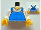 Part No: 973pb1134c01  Name: Torso V-Neck Shirt with Blue Overalls Front, 2011 The LEGO Store Pleasanton, CA Back Pattern / White Arms / Yellow Hands