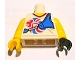 Lot ID: 306368772  Part No: 973pb1156c01  Name: Torso V-Neck Shirt with Team GB Logo and Blue Bow Holder Pattern / Yellow Arms / Yellow Hand Right / Black Hand Left
