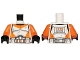 Part No: 973pb1592c01  Name: Torso SW Armor Clone Trooper with Orange Markings and Dirt Stains Pattern / Orange Arms / Black Hands
