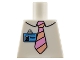 Part No: 973pb1618  Name: Torso Simpsons Shirt with Collar, Bright Pink and Light Nougat Striped Tie, Medium Blue ID Badge Pattern
