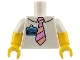 Lot ID: 367793922  Part No: 973pb1618c01  Name: Torso Simpsons Shirt with Collar, Bright Pink and Light Nougat Striped Tie, Medium Blue ID Badge Pattern / Yellow Arms with Molded White Short Sleeves Pattern / Yellow Hands