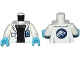 Lot ID: 327583514  Part No: 973pb2074c01  Name: Torso Lab Coat with Pocket and ID Badge over Black Sweater, Jurassic World Logo on Reverse Pattern / White Arms / Medium Azure Hands