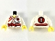 Part No: 973pb2140c01  Name: Torso Ninjago Robe with Red Sash and Trim and Silver Shuriken Throwing Star Pattern / White Arms / Yellow Hands