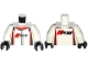 Part No: 973pb2299c01  Name: Torso Race Suit with Audi Logo and 'R8' on Front and Back Pattern / White Arms / Black Hands