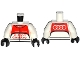 Part No: 973pb2441c01  Name: Torso Race Suit with Audi Logo, 'Audi Sport e-tron quattro' on Front and Audi Logo on Back Pattern / White Arms / Black Hands