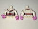 Lot ID: 131802469  Part No: 973pb2578c01  Name: Torso Batman Female Outline with Red Trim and Belt, Stethoscope and Pockets Pattern / White Arms with Stripes and Pink Glove Cuffs / Bright Pink Hands