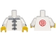 Lot ID: 413471151  Part No: 973pb2786c01  Name: Torso Ninjago Robe with Gray Trim, White Frog Clasps and Red Flower Medallion Pattern / White Arms with Black and Gray Cuffs Pattern / Yellow Hands
