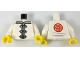 Part No: 973pb2803c01  Name: Torso Ninjago Robe with Gray Trim, White Frog Clasps and Red Flower Medallion and Light Bluish Gray Lines on Back Pattern / White Arms / Yellow Hands