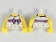 Part No: 973pb3072c01  Name: Torso Female Top with Straps, Medium Lavender Belt with Bow, Bright Colored Squares Pattern / Yellow Arms / Yellow Hands