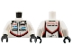 Part No: 973pb3088c01  Name: Torso Race Suit with 'PORSCHE DMG MORI' and Black, Red and Light Bluish Gray Stripe on Front and Back Pattern / White Arms / Black Hands