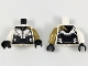 Part No: 973pb3105c01  Name: Torso Female Armor, Black Collar and Midriff, Silver Contours, Pearl Gold Left Shoulder Pattern / Pearl Gold Arm Left / White Arm Right / Black Hands