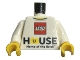 Part No: 973pb3531c01  Name: Torso LEGO Logo 'HOUSE Home of the Brick' Pattern / White Arms / Yellow Hands
