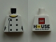 Part No: 973pb3637  Name: Torso Female Chef with 6 Black Buttons and Yellow Neck, 'LEGO HOUSE Home of the Brick' on Back Pattern