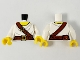 Part No: 973pb3867c01  Name: Torso Female Pirate Ruffled Shirt, Reddish Brown Belts with Gold Buckles, Pouch, Yellow Neck Pattern / White Arms / Yellow Hands