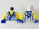 Part No: 973pb4159c01  Name: Torso Tunic, Yellow Chest, Blue Hem, Stripes and Ninjago Logogram 'VS' in Dark Blue Diamond Pattern / Yellow Arms / Blue Hands