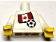 Part No: 973pb4198c01  Name: Torso Soccer White/Blue Team, Canadian Flag Sticker Front, Black Number Sticker Back Pattern (specify number in listing) / White Arms / Yellow Hands
