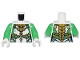 Part No: 973pb5522c01  Name: Torso Female Armor Bright Green, Gold, and Dark Turquoise Trim and Small Gold Dragon Head and Spine Pattern / Bright Green Arms / White Hands