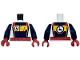 Part No: 973pb5524c01  Name: Torso Racing Suit with Logo and Bright Light Orange Chest and Stripes on Dark Blue Panel, Red Belt and Shoulders Pattern / Dark Blue Arms / Red Hands