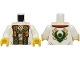 Part No: 973pb5548c01  Name: Torso Robe with Dark Green and Dark Orange Trim, Tan Shirt, Gold Chain with Tags with Ninjago Logogram Letter L Pattern / White Arms / Yellow Hands