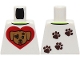 Part No: 973pb5626  Name: Torso Shirt with Lime Collar, Medium Nougat Dog Head on Red Heart, Dark Brown Paw Prints on Back Pattern (BAM)