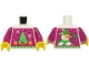 Part No: 973pb5897c01  Name: Torso Magenta Knit Fair Isle Holiday Sweater with Bright Green Christmas Tree, Orange Presents, Snowman on Back Pattern (BAM) / Magenta Arms / Yellow Hands