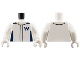 Part No: 973pb5968c01  Name: Torso Racing Suit with Dark Blue Shoulders, Sides and Williams Formula 1 Logo Stylized Capital Letter W Pattern / White Arms / White Hands