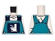Part No: 973pb6025  Name: Torso Dark Turquoise Overalls with Toilet Logo, Dark Blue Buckles and Silver Buttons over Shirt Pattern