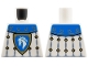 Part No: 973pb6228  Name: Torso Castle Surcoat, Blue Collar with Gold Horseshoes, Sand Blue Trim with Diamonds, Horse Knight Shield Pattern