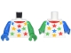 Part No: 973pb6263c01  Name: Torso Red Neckline and Blue, Bright Green and Yellow Stars Pattern / Bright Green Arm and Hand Left / Blue Arm and Hand Right