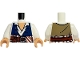 Part No: 973pb6354c01  Name: Torso Open Shirt, Dark Blue Vest with Dark Tan Back, 3 Buttons, Medium Tan Neck, Reddish Brown Belt and Striped Sash, Silver Buckle Pattern / White Arms / Medium Tan Hands