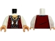 Part No: 973pb6358c01  Name: Torso Dark Red Vest with Sparkles over White Shirt with Open Collar, Medium Tan Neck, Dark Orange Belt with Beads, Sand Blue Sash, Necklace and Cord with Keys Pattern / White Arms / Medium Tan Hands