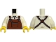 Part No: 973pb6425c01  Name: Torso Reddish Brown Apron with Pen in Pocket and Silver Rings over Shirt with Collar and Button, Dark Brown Straps Pattern / White Arms / Yellow Hands