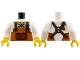 Part No: 973pb6480c01  Name: Torso Shirt, Yellow Neck, Dark Orange Apron with Reddish Brown Straps and Pocket Pattern / White Arms / Yellow Hands