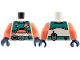 Part No: 973pb6534c01  Name: Torso Spacesuit with Dark Turquoise Vest and Belt, Coral Classic Space Logo and Trim, Silver Buckle and Gadget Pattern / Coral Arms / Dark Blue Hands